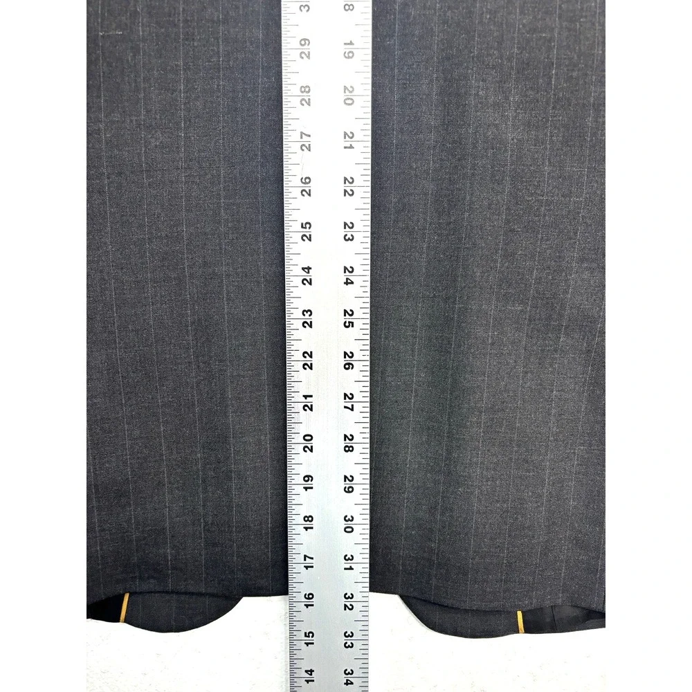 vtg 90s Sterling & Hunt 42L 36x31 Charcoal Stripe 2pc Pant Suit USA‎ 100% Wool